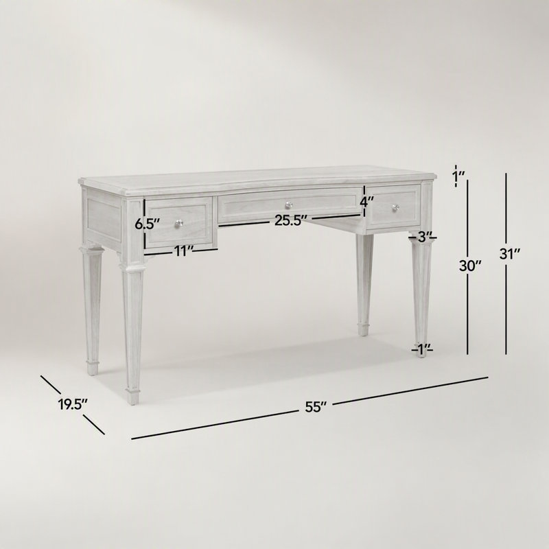 Bureau de direction à 3 tiroirs en bois d'hévéa et placage gris Cachemire Dauphin