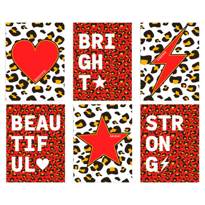 Red Orange Leopard Pattern Bold Shapes Typography - 6 Piece No Frame Print Set