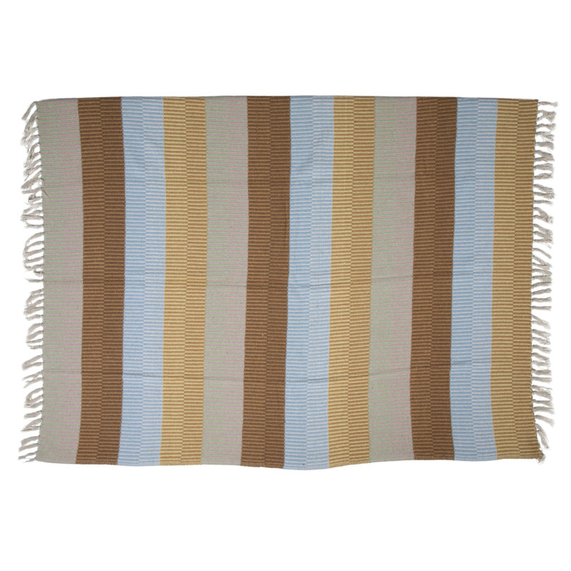 60" Brown and Cream Striped Cotton Throw Blanket