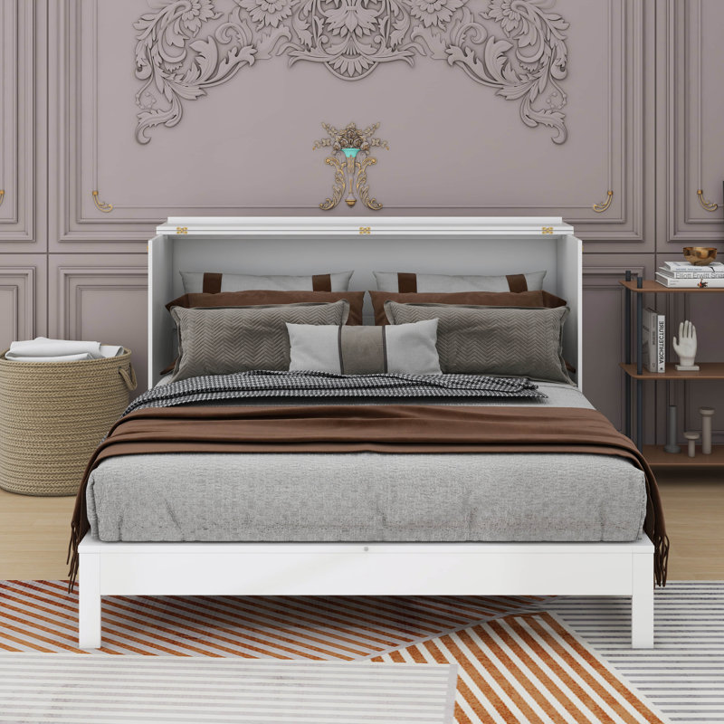 Lit escamotable avec tiroirs Murphy, Grand lit, Blanc