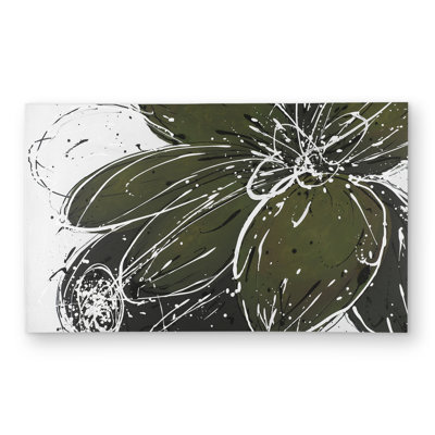 Green Flower with Splash Outline - Contemporary Outdoor Rug