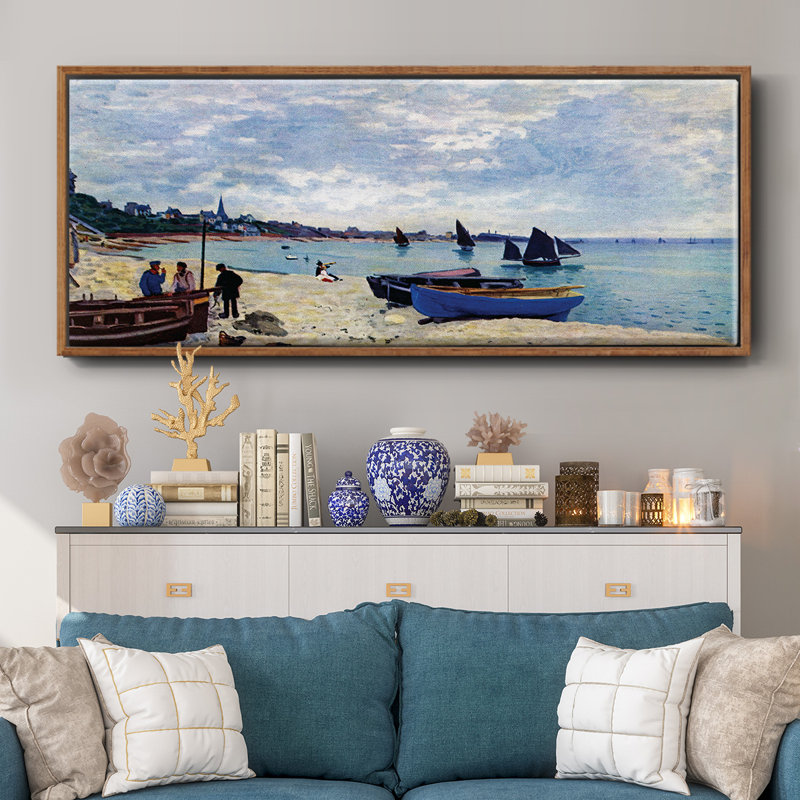 «The Beach At Sainte Adresse # 2» par Claude Monet, reproduction sur toile, Toile encadrée noyer flottant