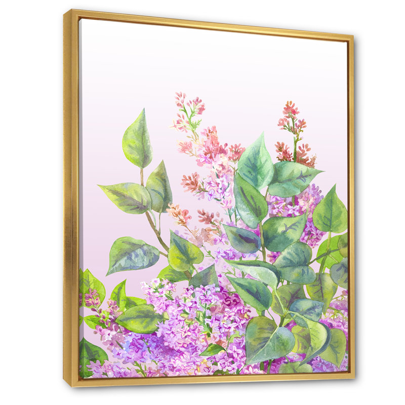 Mauve, fleurs de lilas - reproduction d'art sur toile traditionnelle, H 32 po x l 16 po x P 1 po, Cadre flottant doré
