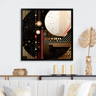 Golden Geometric Glam Full Moon - impression sur toile géométrique moderne