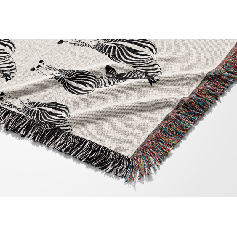 Jeté en mélange de coton Ziggy Zebra, L 70 po x l 50 po, Blanc cassé