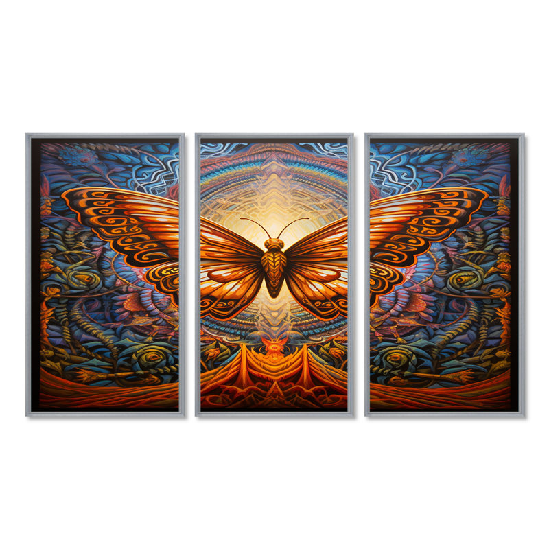 Charlena - ensemble d'impressions d'art mural papillon, Encadrement argenté, H 32 po x l 48 po x P 1 po