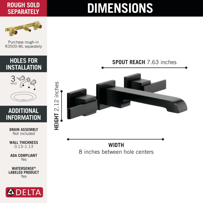 Ara Wall Mounted Bathroom Faucet, Matte Black