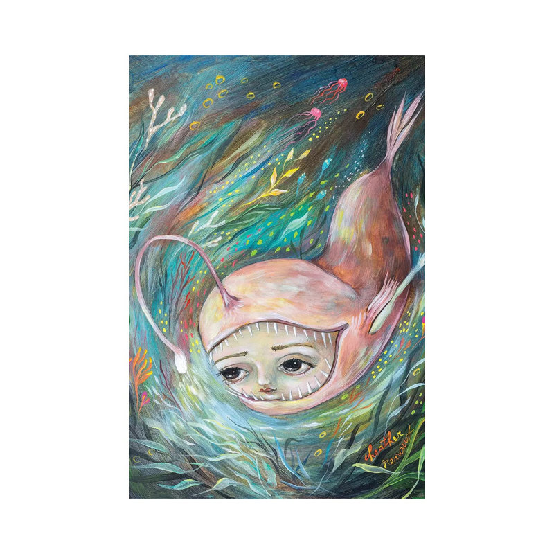 «Angler Fish Illumination» par Heather Renaux, peinture sur toile tendue, H 40 po x l 26 po x P 1,5 po