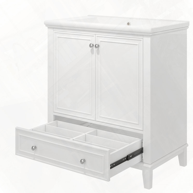 Ensemble de meuble-lavabo avec tiroir réglable, White