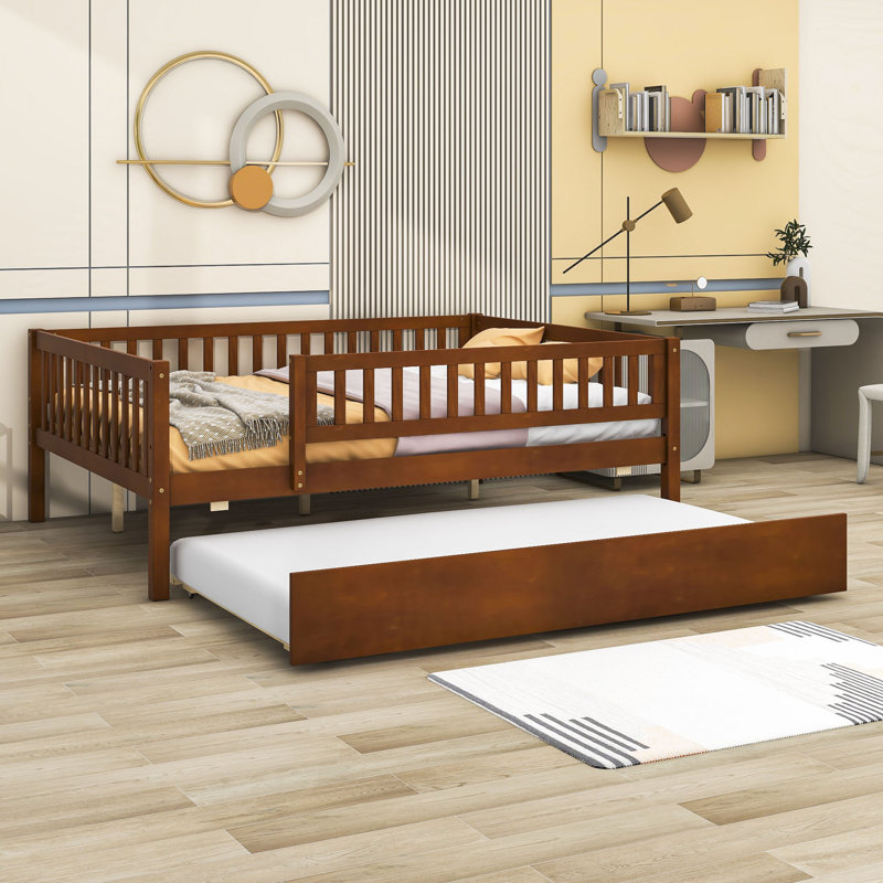 Wooden Daybed with with Trundle and Slats, Full/Double, Walnut