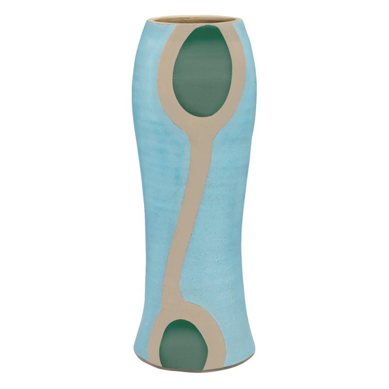 Handmade Blue and Beige Ceramic Decorative Table Vase
