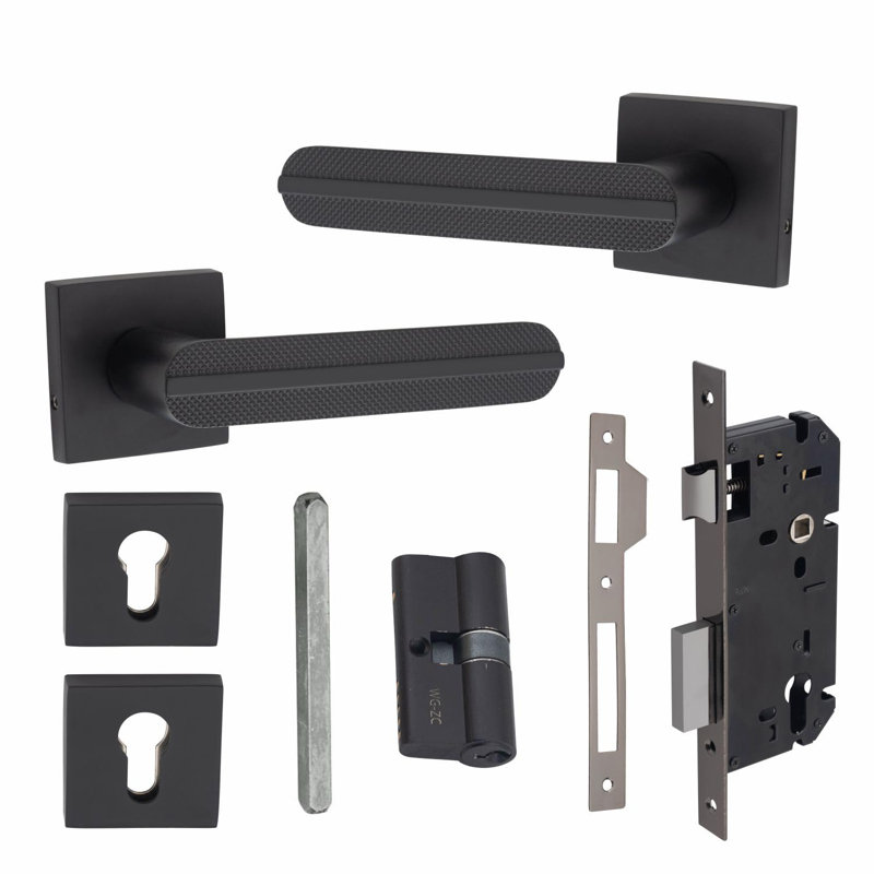  Modern Lima Euro Lock Door Handles in Matt Black Finish with 70mm Key and Barrell