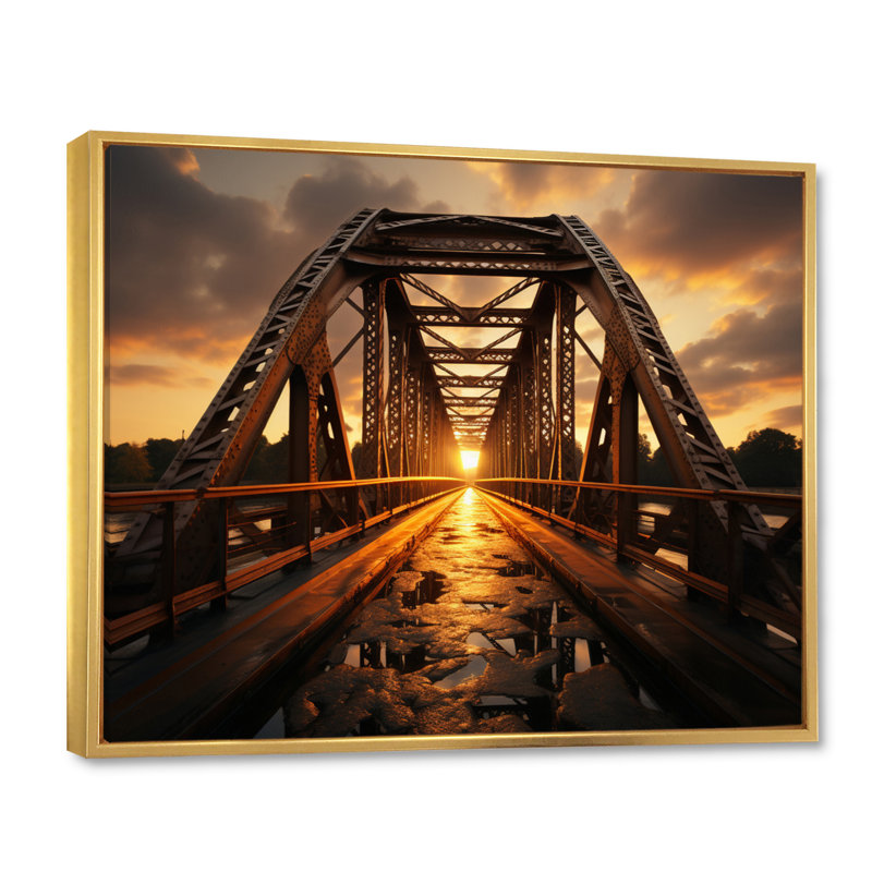 Pont jaune à l'aube II - reproduction d'art sur toile, H 30 po x l 40 po x P 1,5 po, Cadre flottant doré