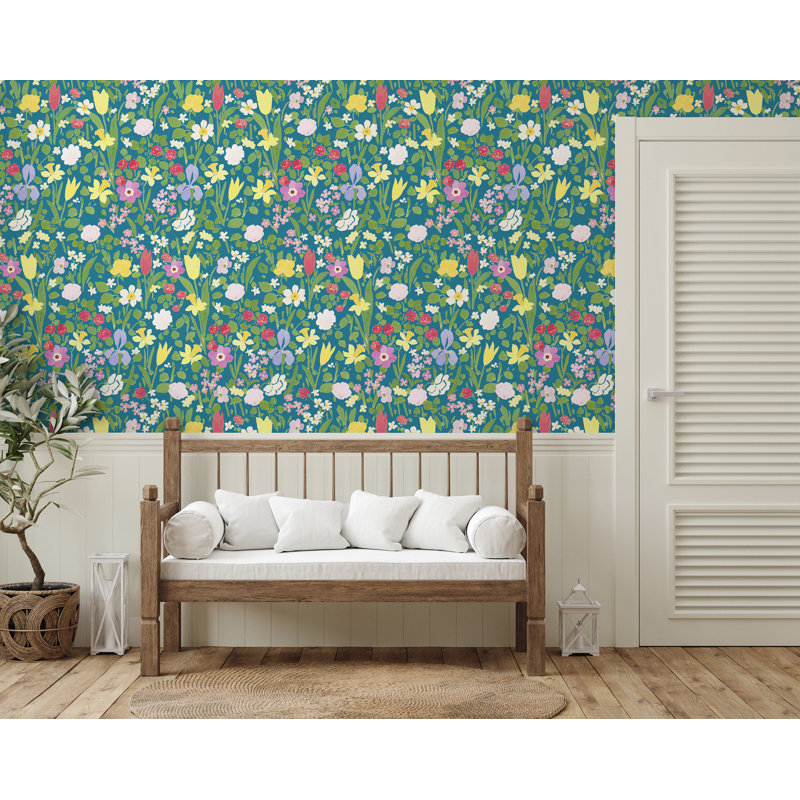 Paule Marrot Floral Wallpaper Double Roll, Teal