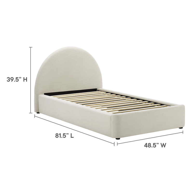 Resort Performance Velvet Arched Round Platform Bed, Twin, Alabaster