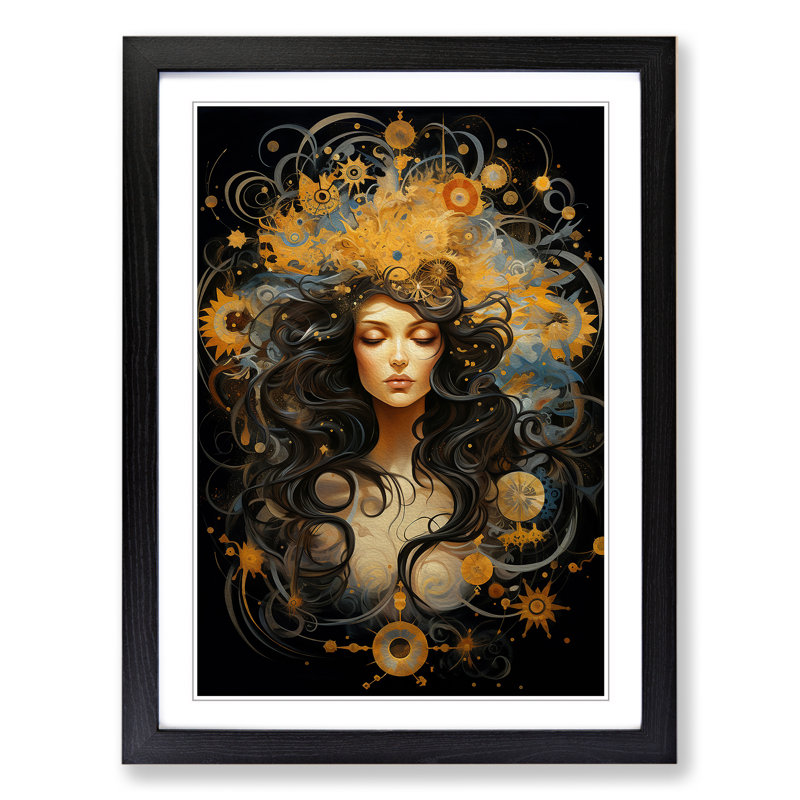 XYZ-FRM-V1223-1671 Virgo Zodiac Modern - Single Picture Frame Print on Wood, Black, 64cm H x 46cm W x 2cm D