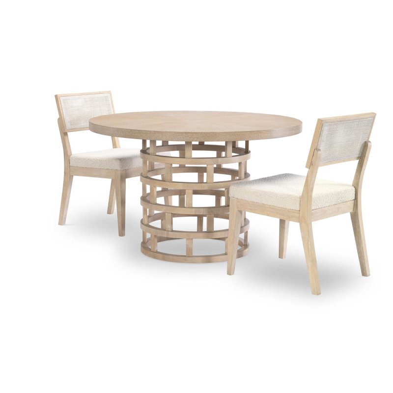 Biscayne Beige and White Round Oak Dining Table