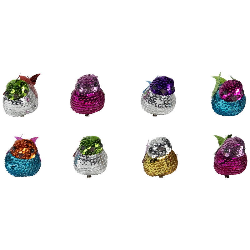 Sequined Birds Clip-On Christmas Ornaments - 2.75" - Set Of 8