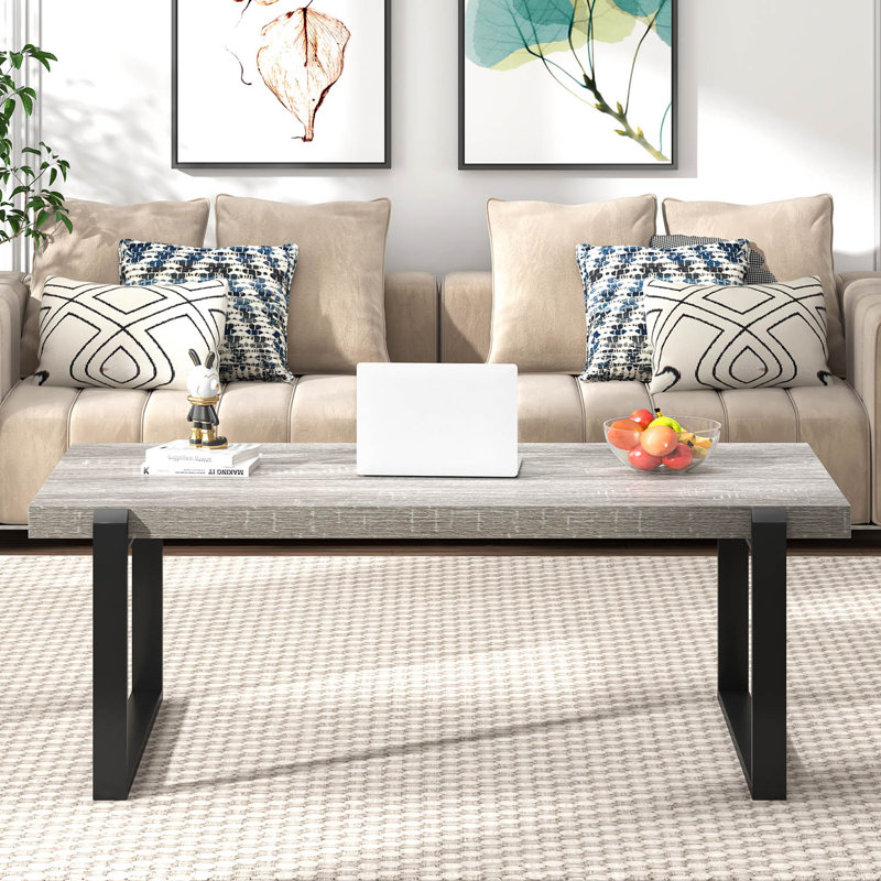 Hulste 44" Minimalist Coffee Table, Light Grey, 17" H x 44" W x 23.6" D, Light Gray