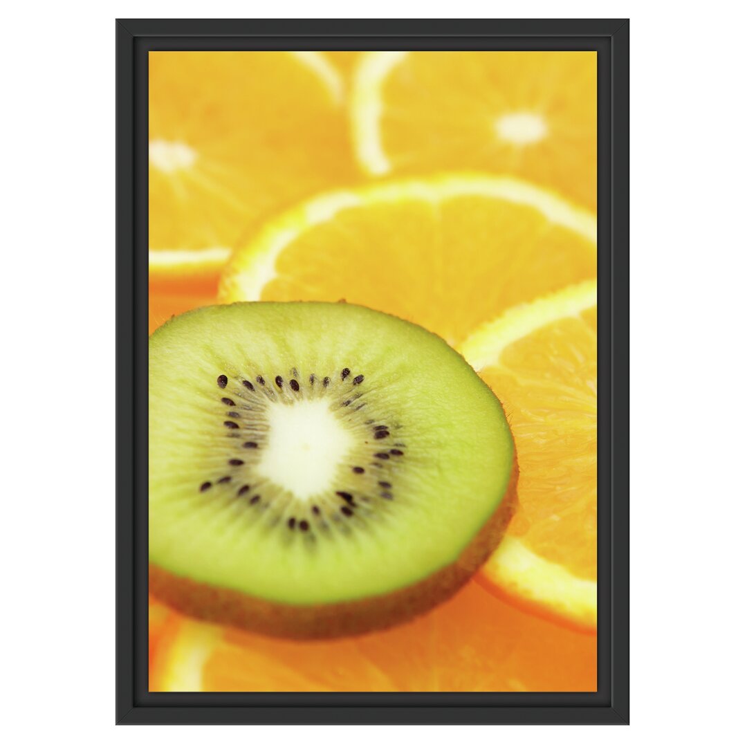 Gerahmtes Wandbild Kiwi und Orangenscheiben