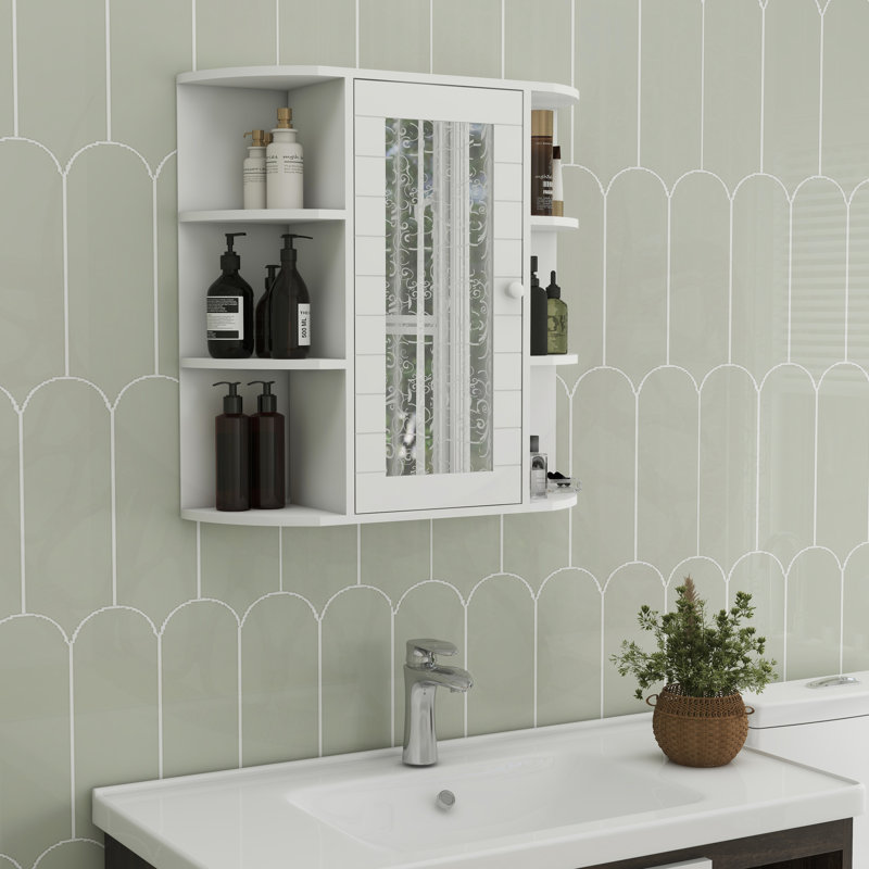 Wall-Mounted Bathroom Cabinet With Mirror, 6 Open And 3 Adjustable Shelves For Versatile Storage And Modern Aesthetic