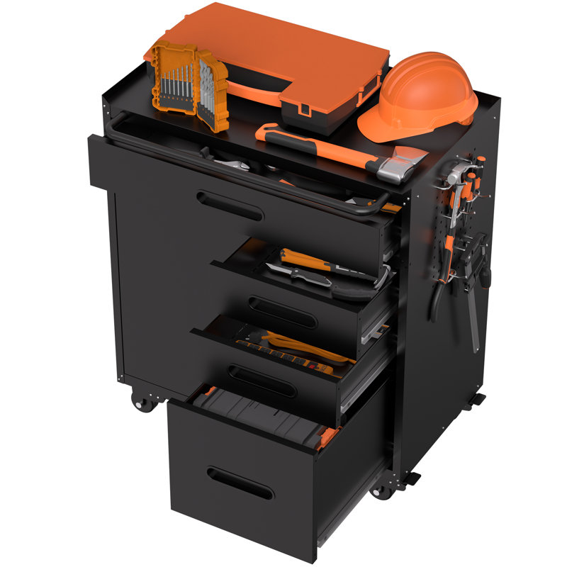 Armoire de rangement pour outils 34,3 "- Organisateur de garage avec compartiment verrouillable et 4 tiroirs, commode en acier pour garage d'atelier et de maison, buffet