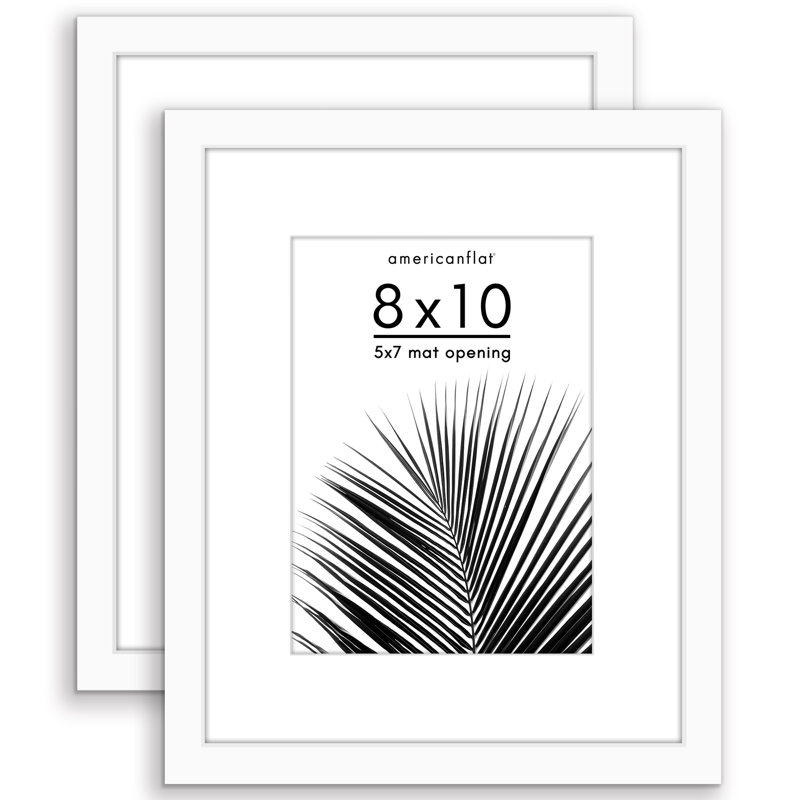 Cadre photo Americanflat - ensemble de 2 - cadre avec passe-partout - plexiglas poli, Blanc, 8 po x 10 po, 5 po x 7 po
