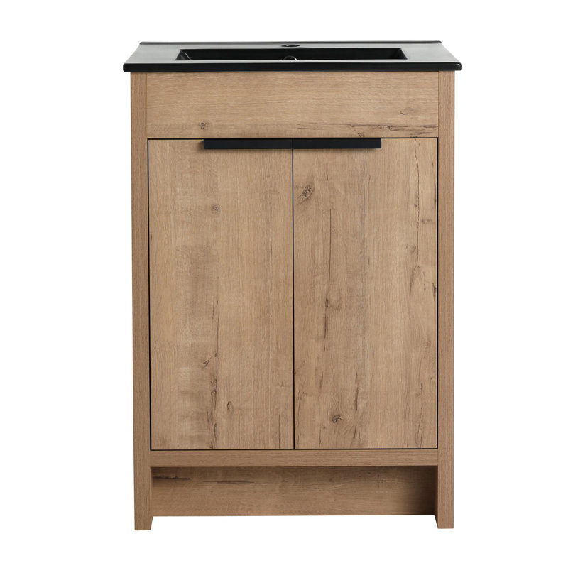 Addisun Single Bathroom Vanity Set, Black, Imitative Oak, 24"