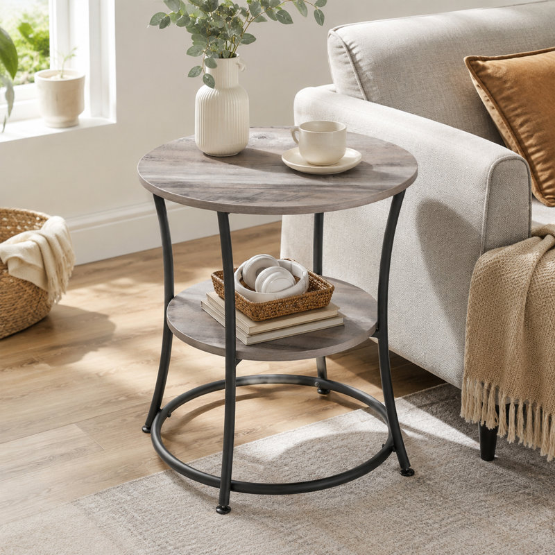 Table de bout avec rangement Rolande, Gris / Noir