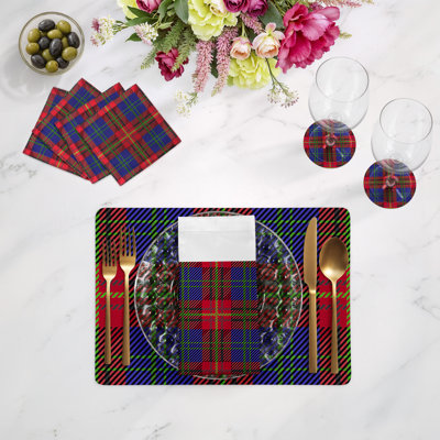 Ensemble de table rectangulaire bleu tartan
