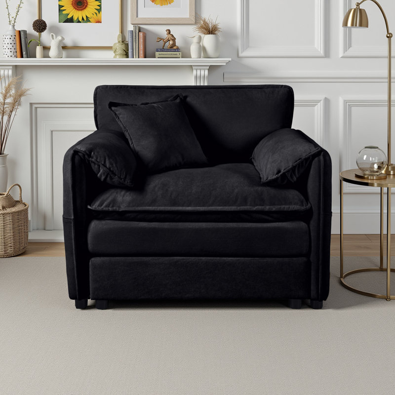 Fauteuil d'appoint surdimensionné en chenille surdimensionné, Chenille noir, 2