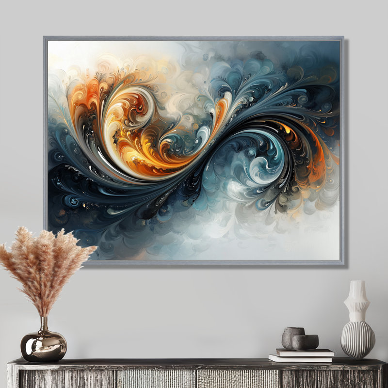«Parallel Streams Of Fractal Horizon II», art abstrait spirale moderne, H 12 po x l 20 po, Impression encadrée flottante
