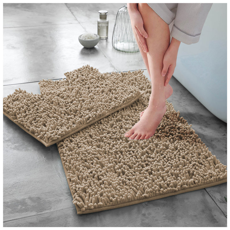 2 Piece Set Rectangle/U-shaped Bath Mat, Beige