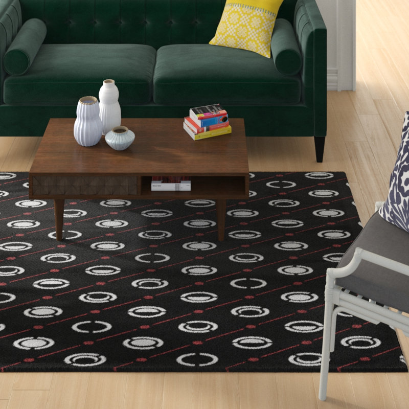 Tapis décoratif des phases de lune noires, Rectangle 5 pi x 7 pi