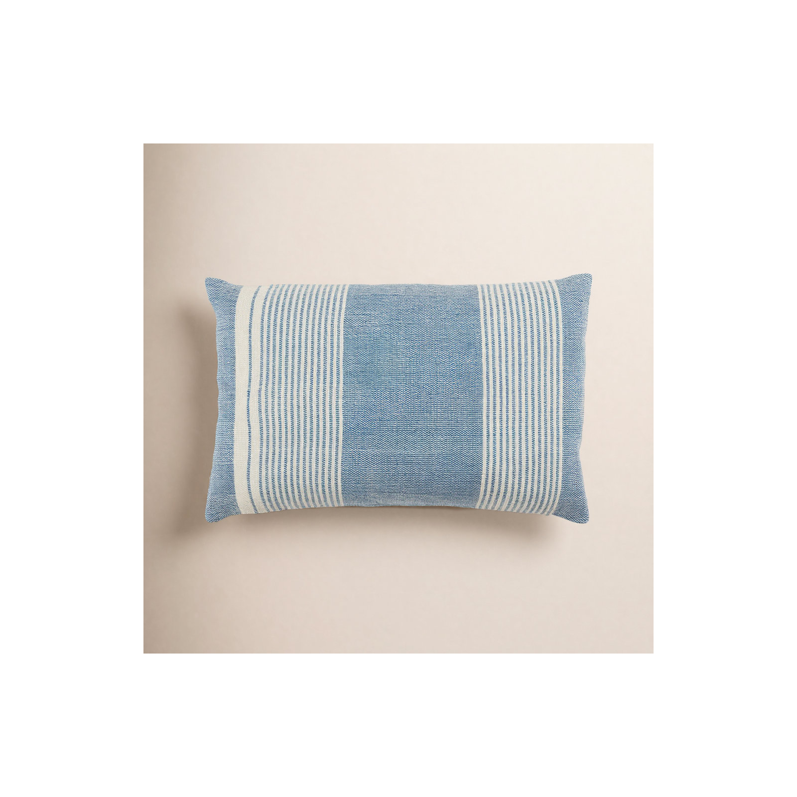 Samsa Striped PET Yarn Indoor/Outdoor Lumbar Throw Pillow, Blue/Ivory, Polyfill