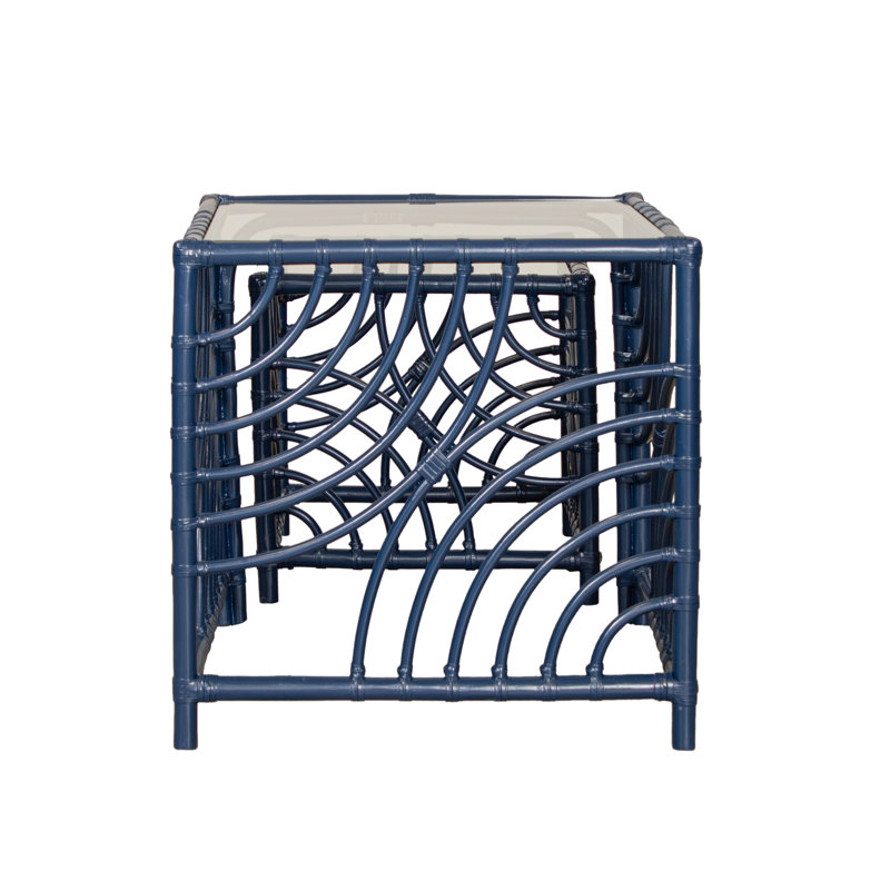 Swirl Glass Nesting End Table, Navy