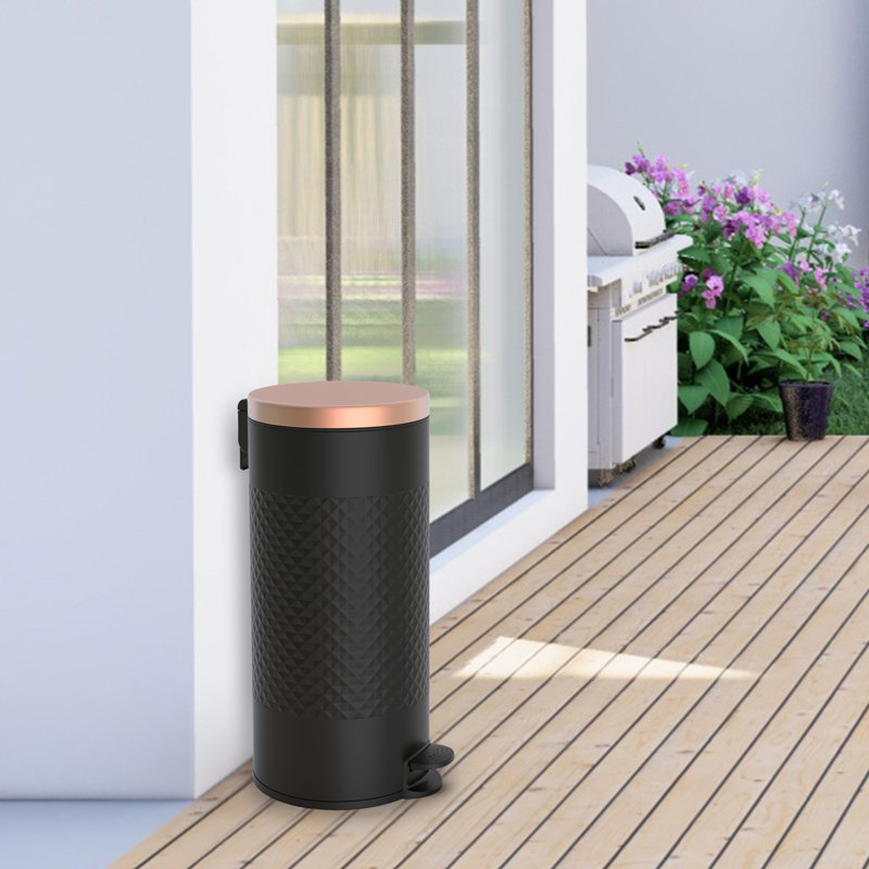 Black Stainless Steel Pedal Trash Can with Copper Lid - 8 Gallons