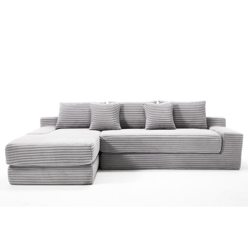 Velours côtelé gris en forme de L avec mousse à mémoire de forme et base en acier ergonomique et robuste