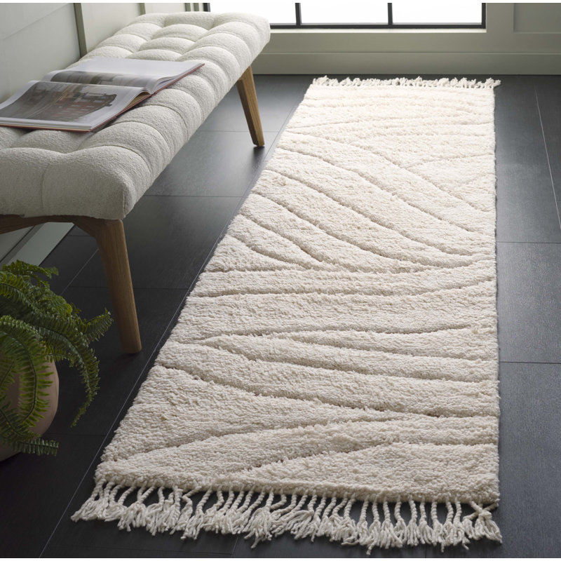 Tapis ivoire touffeté en laine / coton recyclé Vermont, Tapis de couloir 2 pi 3 po x 8 pi