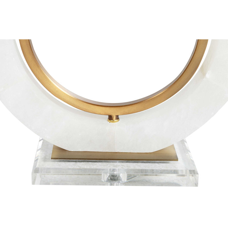 White Alabaster and Brass Ring Table Lamp with Oval Shade