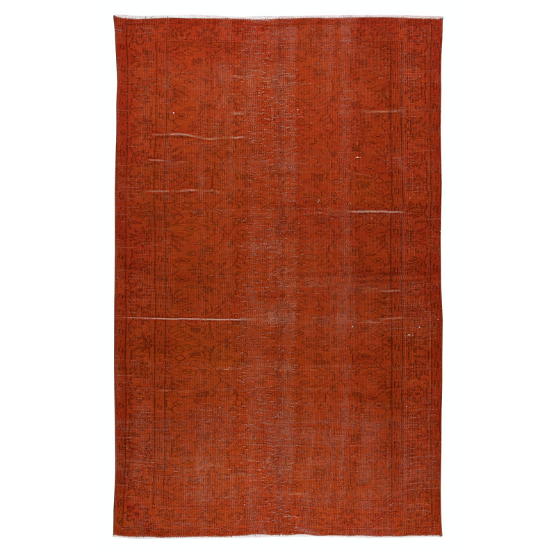Tapis orange en laine noué à la main de 5,2 x 8,2 pi surteint en orange