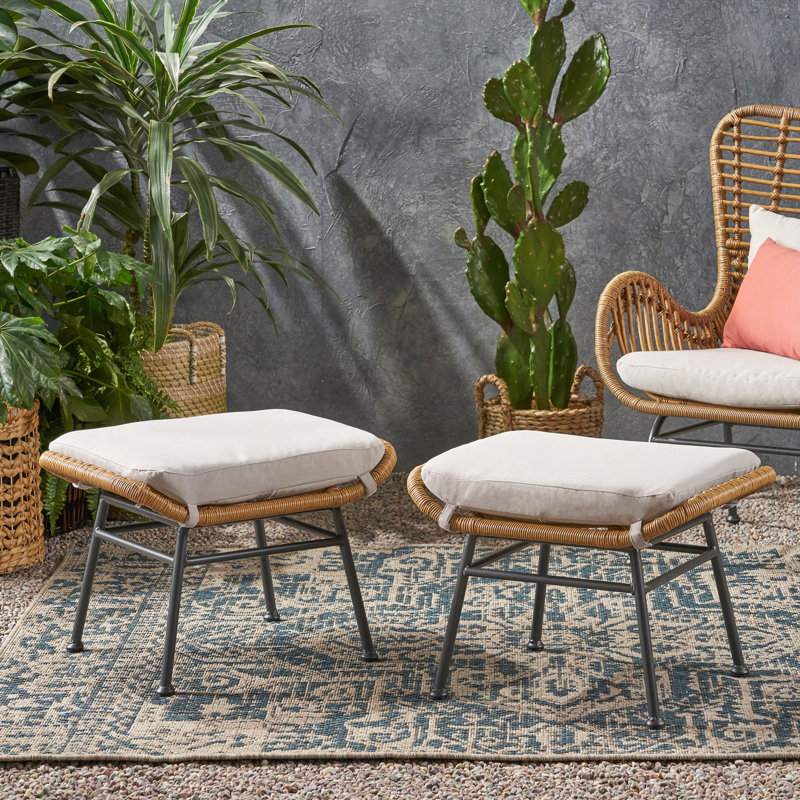 Repose-pieds d'extérieur en faux rotin avec coussin (ensemble de 2)