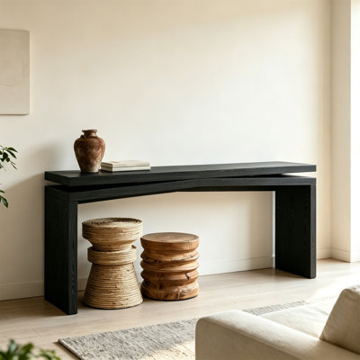 65-Inch Rustic Solid Wood Veneer Console Table, Long Farmhouse Entryway Sofa Table For Living Room, Hallway, Behind Couch, Apartment