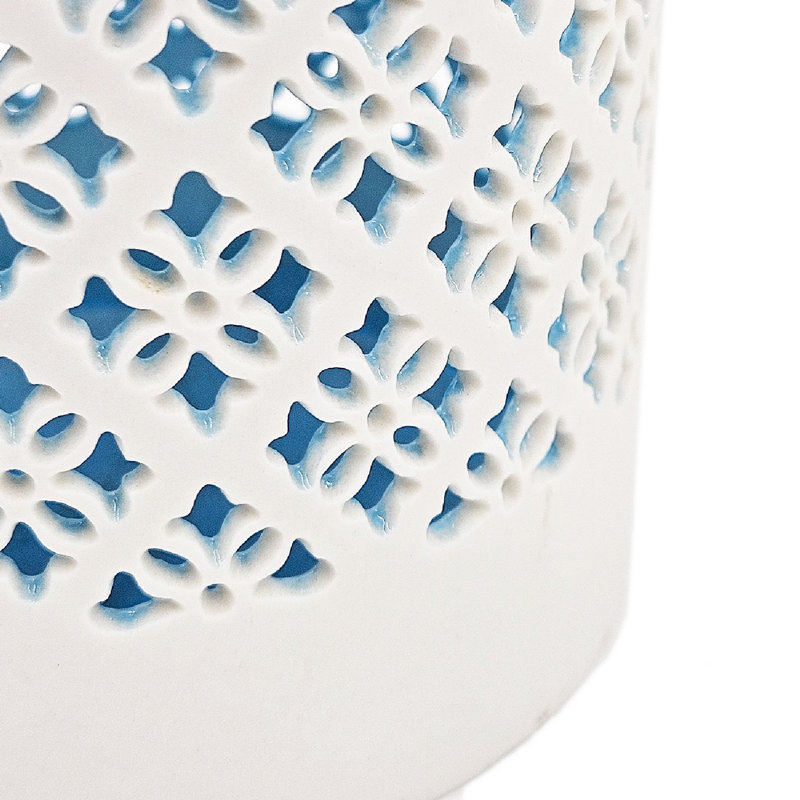 White and Blue Ceramic Decorative Candle Holders - Set of 2