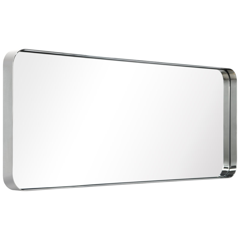 Khloei Stainless Steel Framed Wall Mirror, 48" x 18", Silver