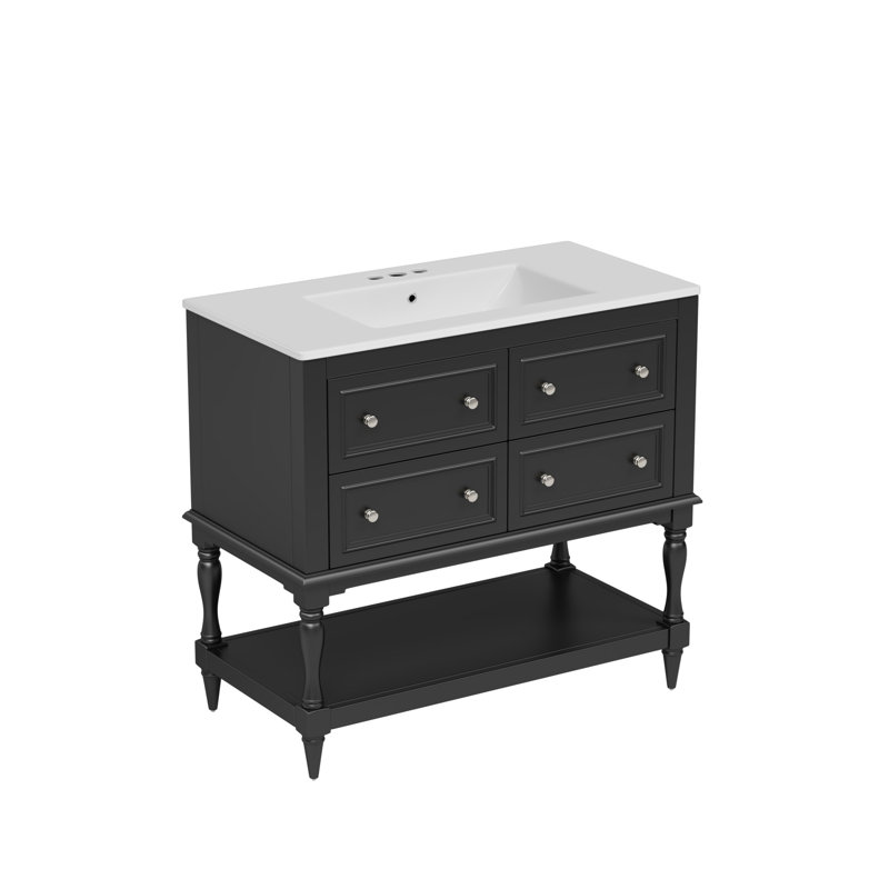 36'' bathroom vanity with Ceramic sink and mirror cabinets, Black