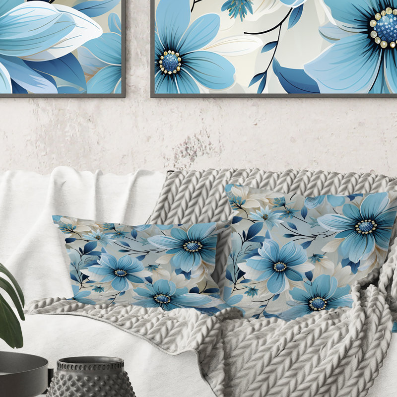Motif floral Blue Coastal Harmony - coussin à imprimé floral