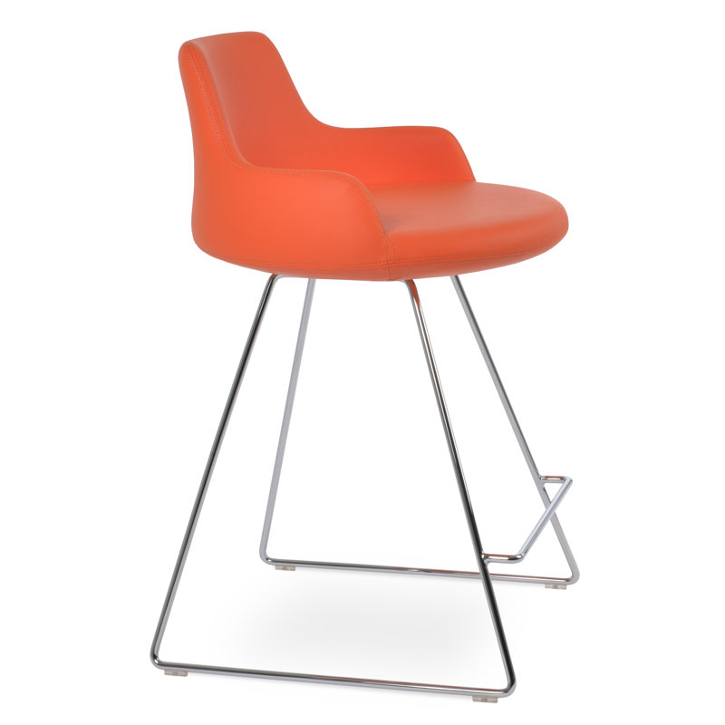 Tabouret de bar et de bar Dervish, Orange, Chrome, Tabouret de comptoir (siège d'une hauteur de 24,5