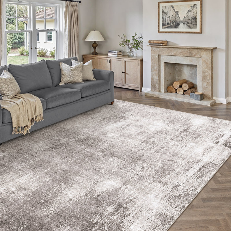 Cendrier moderne gris foncé tissé à la machine Asher, Rectangle 9 pi x 12 pi