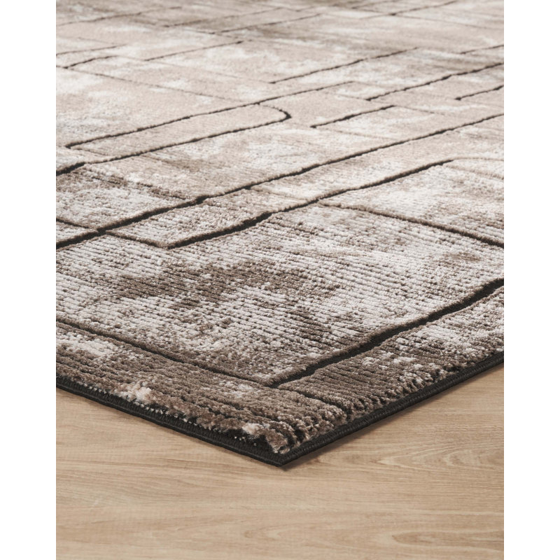Denelda Living Room Area Rug Metallic Sheen Modern Cobble Design Mocha, Rectangle 200 x 290 cm